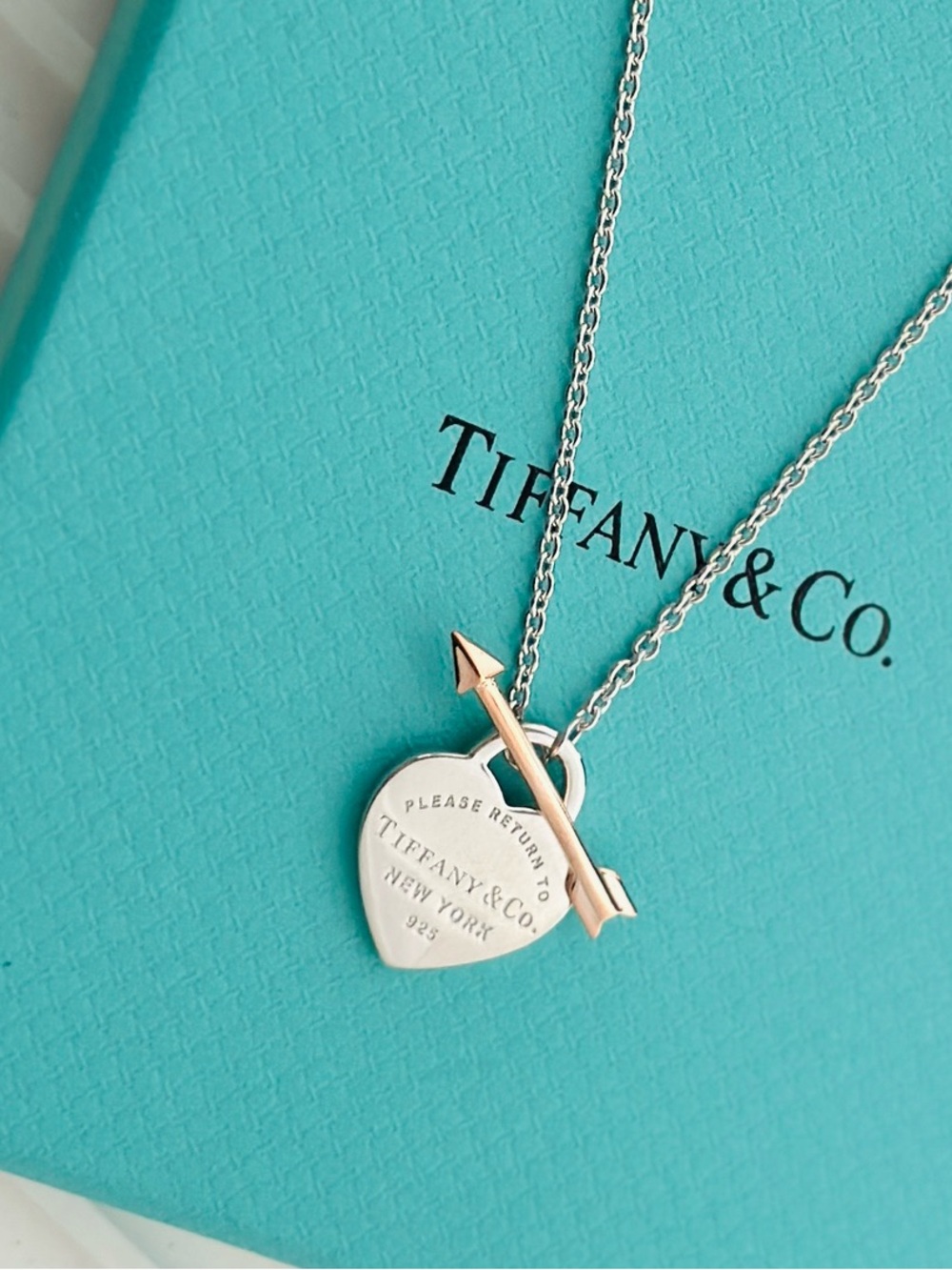 Tiffany & Co. Two-Tone Heart Pendant Necklace - Silver and Rose Gold Arrow